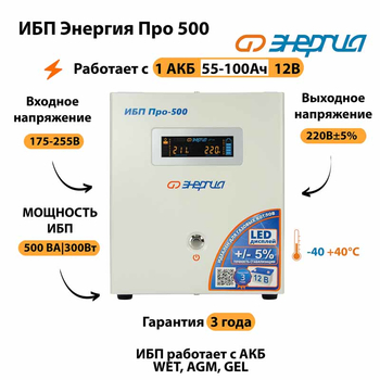Энергия ИБП Про 500 12В - ИБП и АКБ - ИБП для котлов - . Магазин оборудования для автономного и резервного электропитания Ekosolar.ru в Красноярске