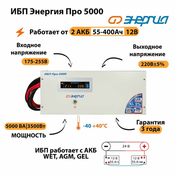 Энергия ИБП Про 5000 24В - ИБП и АКБ - ИБП для котлов - . Магазин оборудования для автономного и резервного электропитания Ekosolar.ru в Красноярске