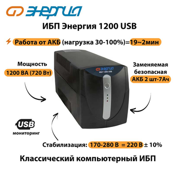 Энергия ИБП 1200 USB - ИБП и АКБ - ИБП для компьютера - . Магазин оборудования для автономного и резервного электропитания Ekosolar.ru в Красноярске