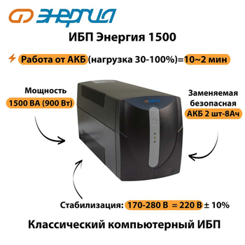 Энергия ИБП 1500 - ИБП и АКБ - ИБП для компьютера - . Магазин оборудования для автономного и резервного электропитания Ekosolar.ru в Красноярске