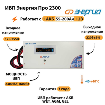 Энергия ИБП Про 2300 12В - ИБП и АКБ - ИБП для котлов - . Магазин оборудования для автономного и резервного электропитания Ekosolar.ru в Красноярске