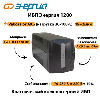 Энергия ИБП 1200 - ИБП и АКБ - ИБП для компьютера - . Магазин оборудования для автономного и резервного электропитания Ekosolar.ru в Красноярске