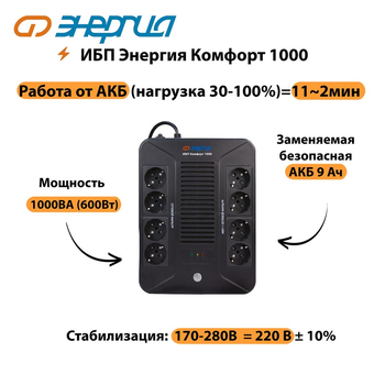 ИБП Комфорт 1000 Энергия - ИБП и АКБ - ИБП для компьютера - . Магазин оборудования для автономного и резервного электропитания Ekosolar.ru в Красноярске