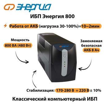 Энергия ИБП 800 - ИБП и АКБ - ИБП для компьютера - . Магазин оборудования для автономного и резервного электропитания Ekosolar.ru в Красноярске