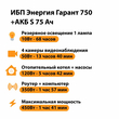 ИБП Энергия Гарант 750 + Аккумулятор S 75 Ач - 12В (450Вт - 91мин) - ИБП и АКБ - ИБП для котлов - . Магазин оборудования для автономного и резервного электропитания Ekosolar.ru в Красноярске